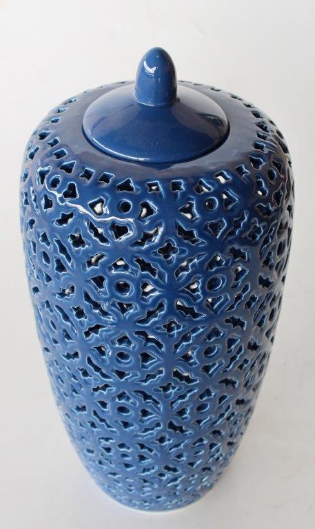 Tall Navy Blue Cut-Out Jar With Lid